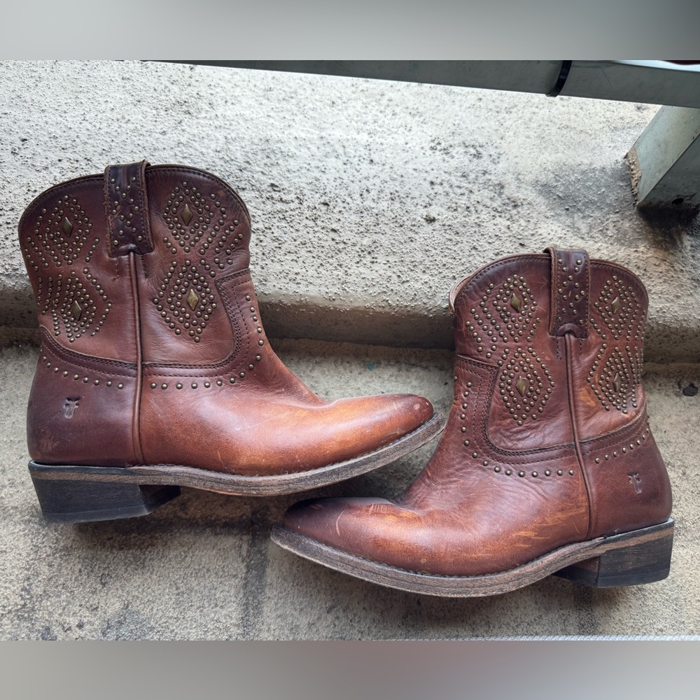 Frye Brown Studded Ankle Boots - Picture 2 of 6